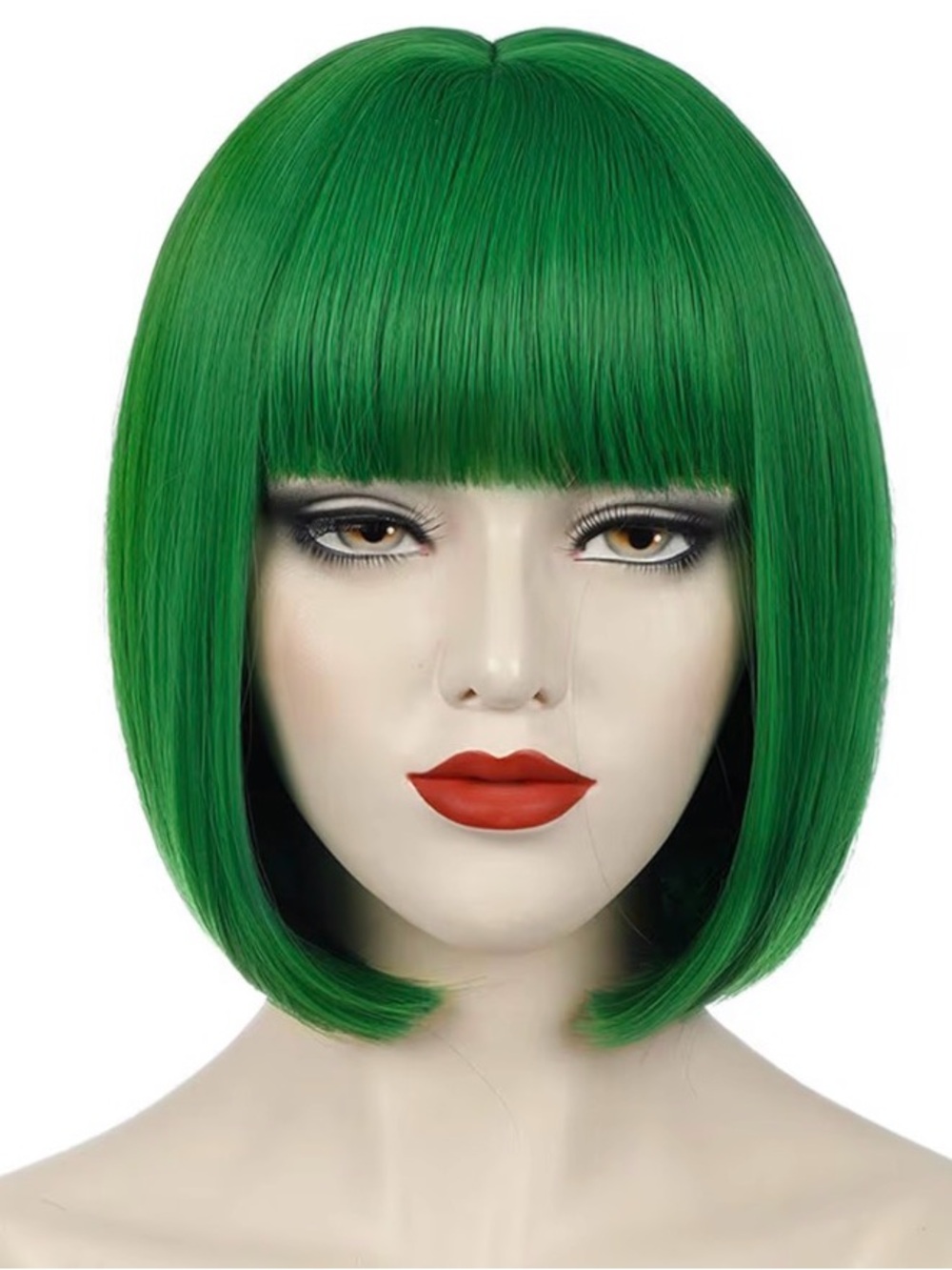 Green Short Wig with Bangs & wig cap - NWT Vibrant Green Women Hair